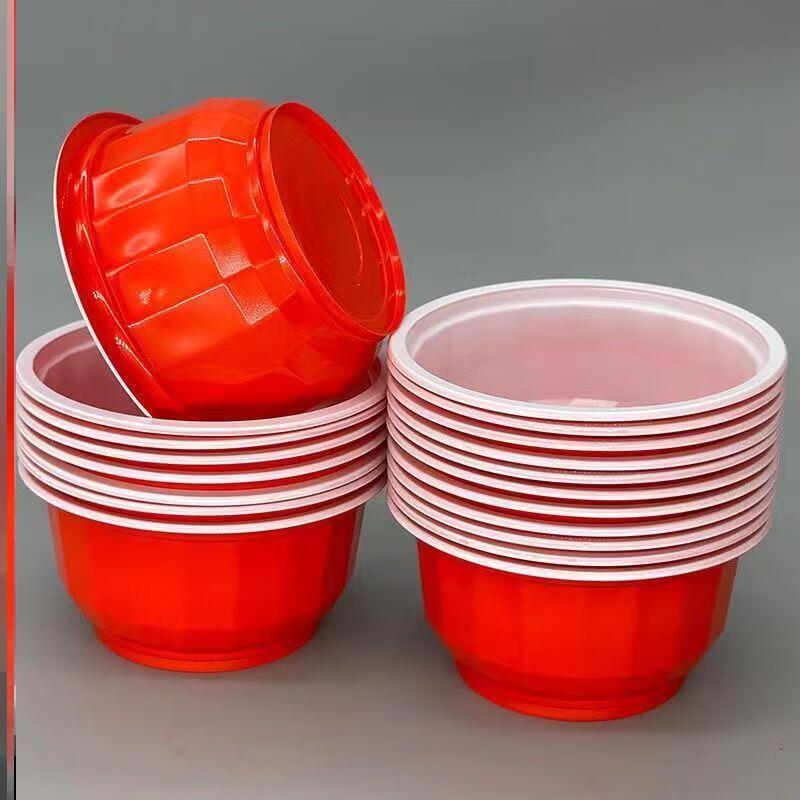 Disposable Red Plastic Bowls, 100-Pack