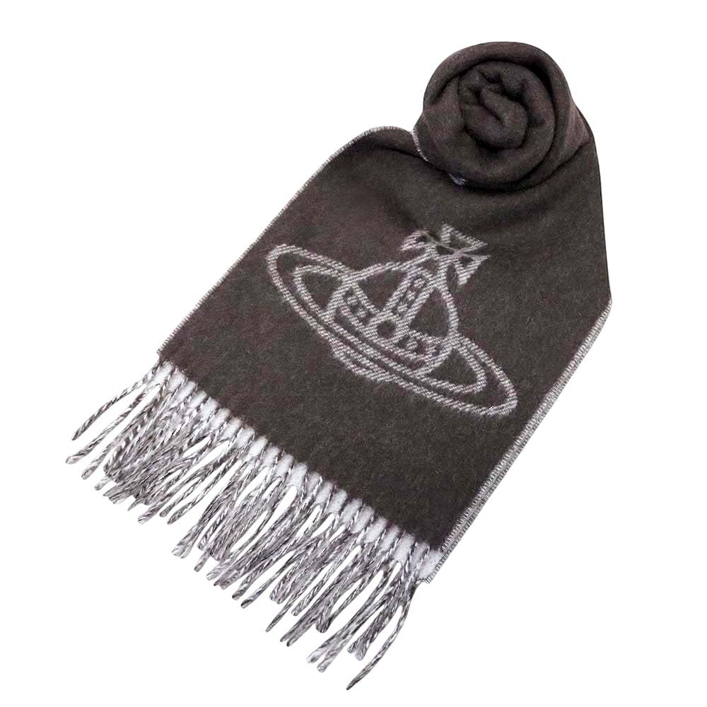 Vivienne Westwood wool scarf with a large AW25 MUFFLER, 100% logo, (brown)