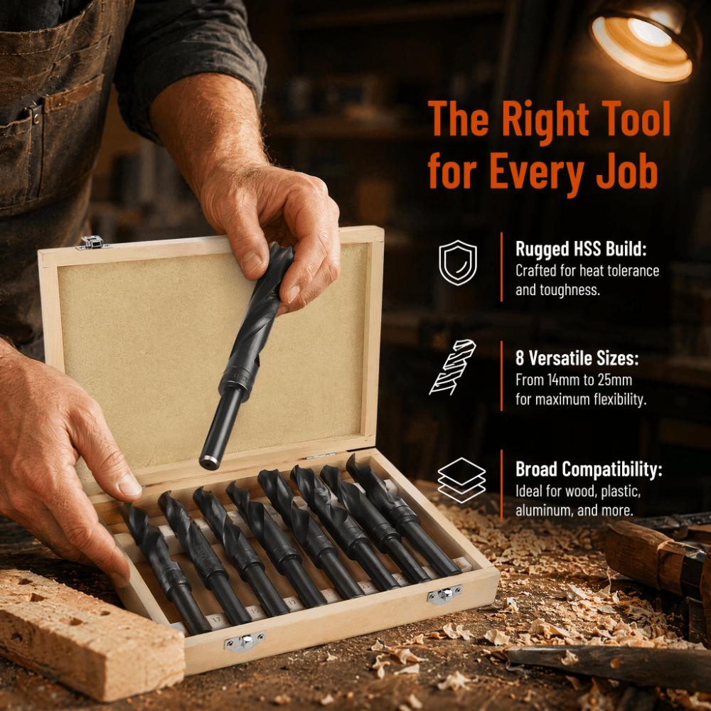 8pcs 14-25mm HSS Drill Bits Black Drill Bit Set Durable High Speed Steel Drill Bits  Metal