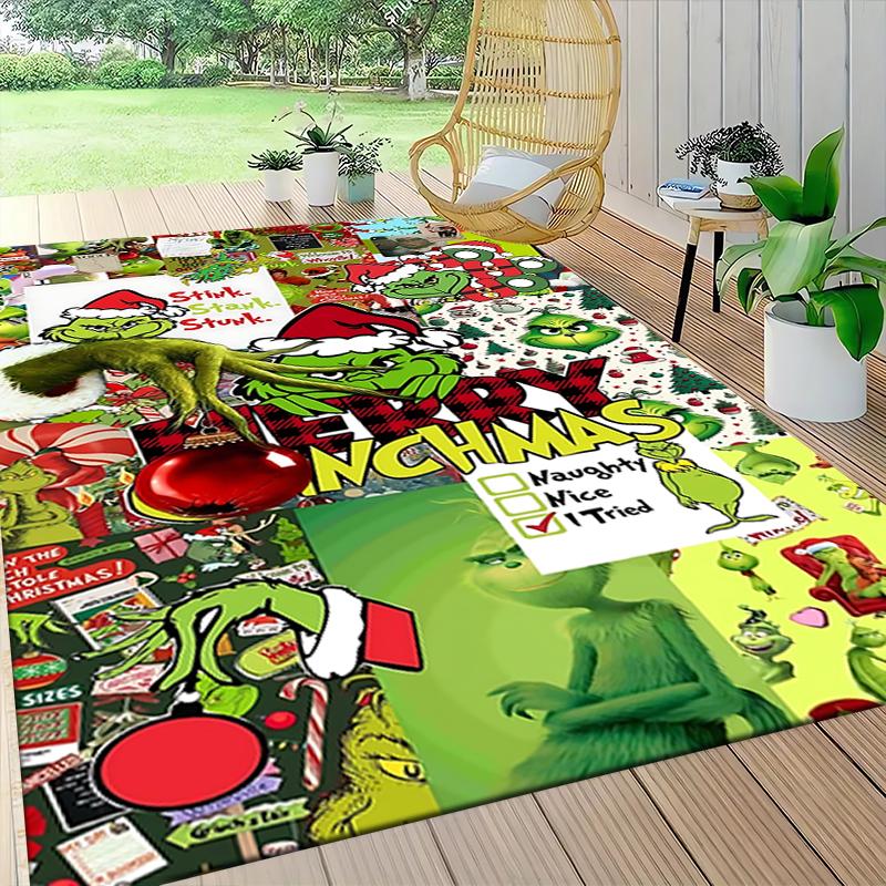 Grinch Christmas Collage Carpet Rug Soft Washable Antislip Home Living Room Sofa Mats Personalized Christmas Rug