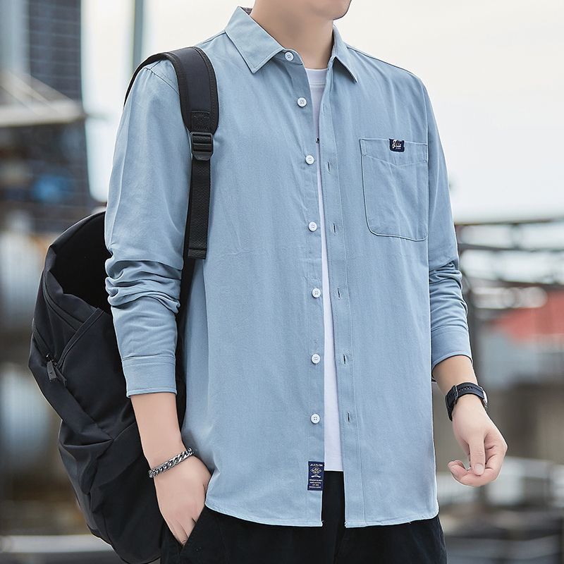 

Мужская рубашка с длинным рукавом из чистого хлопка Весна Осень Новые топы Универсальная мужская рубашка из стираной ткани Утепленные рубашки L синий