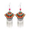 Yunnan embroidered fabric earrings long fringed personalized earrings Chinese retro Miao silver earrings women