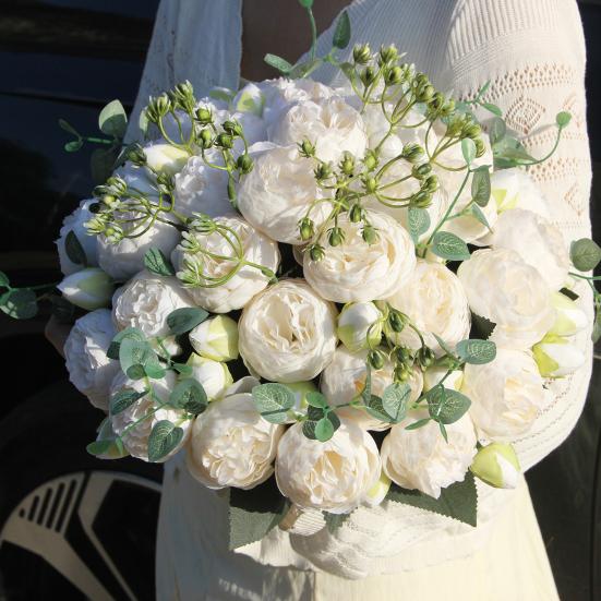 Artificial Peonies Flowers with 5 Heads Blooms And 4 Buds Faux Peony Bouquet Floral Arrangement for Home Vase Decor Boho Wedding Table Centerpiece