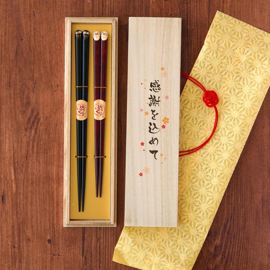 Kizamu Wakasa Lacquer Owl Pukumaru Couple Set of Owl Thank You Gift Chopsticks, Design, Auspicious, Chopsticks, 2, Merchandise,