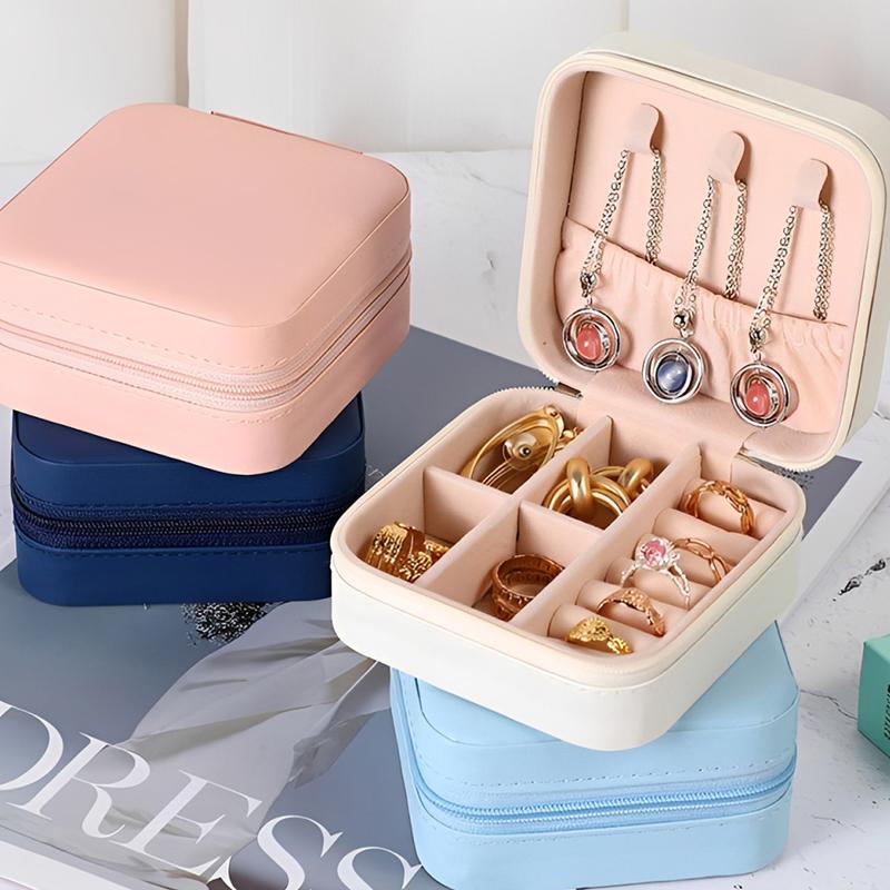 Portable Travel Jewelry Box - Mini Pu Leather Case With Soft Velvet Interior Compact Organizer For Rings Earrings Necklaces
