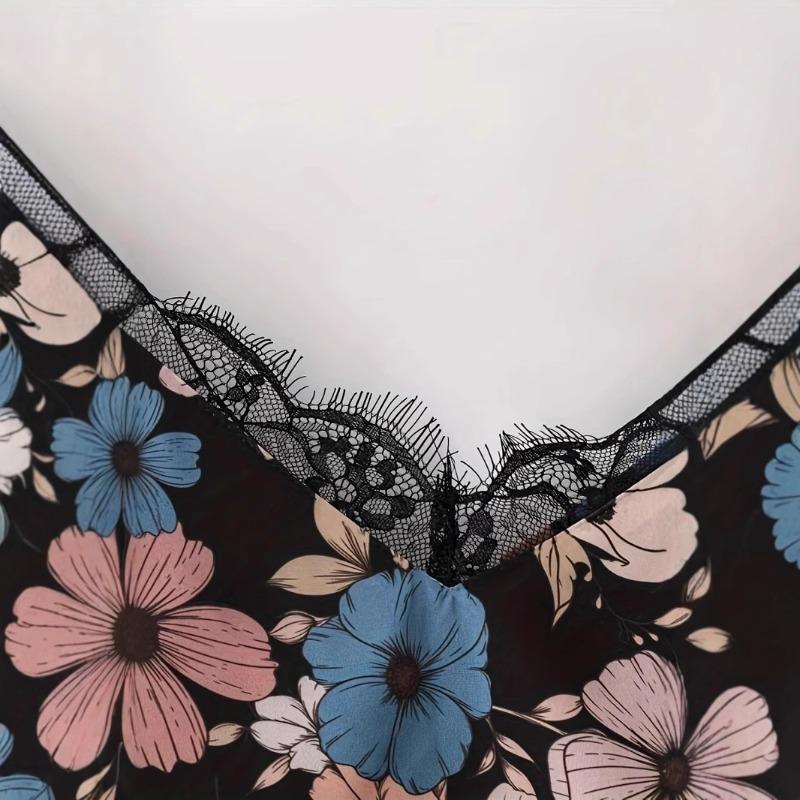 Summer New Women's Retro Floral Print Lace Camisole Sleeveless Top