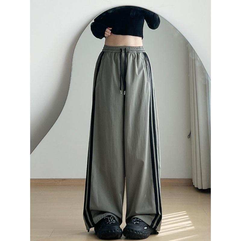 

Сірі робочі штани для жінок на літо Нові з високою посадкою Вільні Спущені Нішевий дизайн Ледачі Широкі штанини 4XL