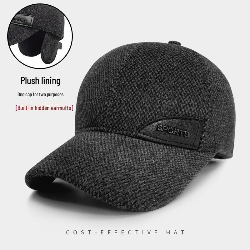 Men's Winter Ear Protection Duckbill Cap - Thick Velvet Warm Baseball Hat for Seniors