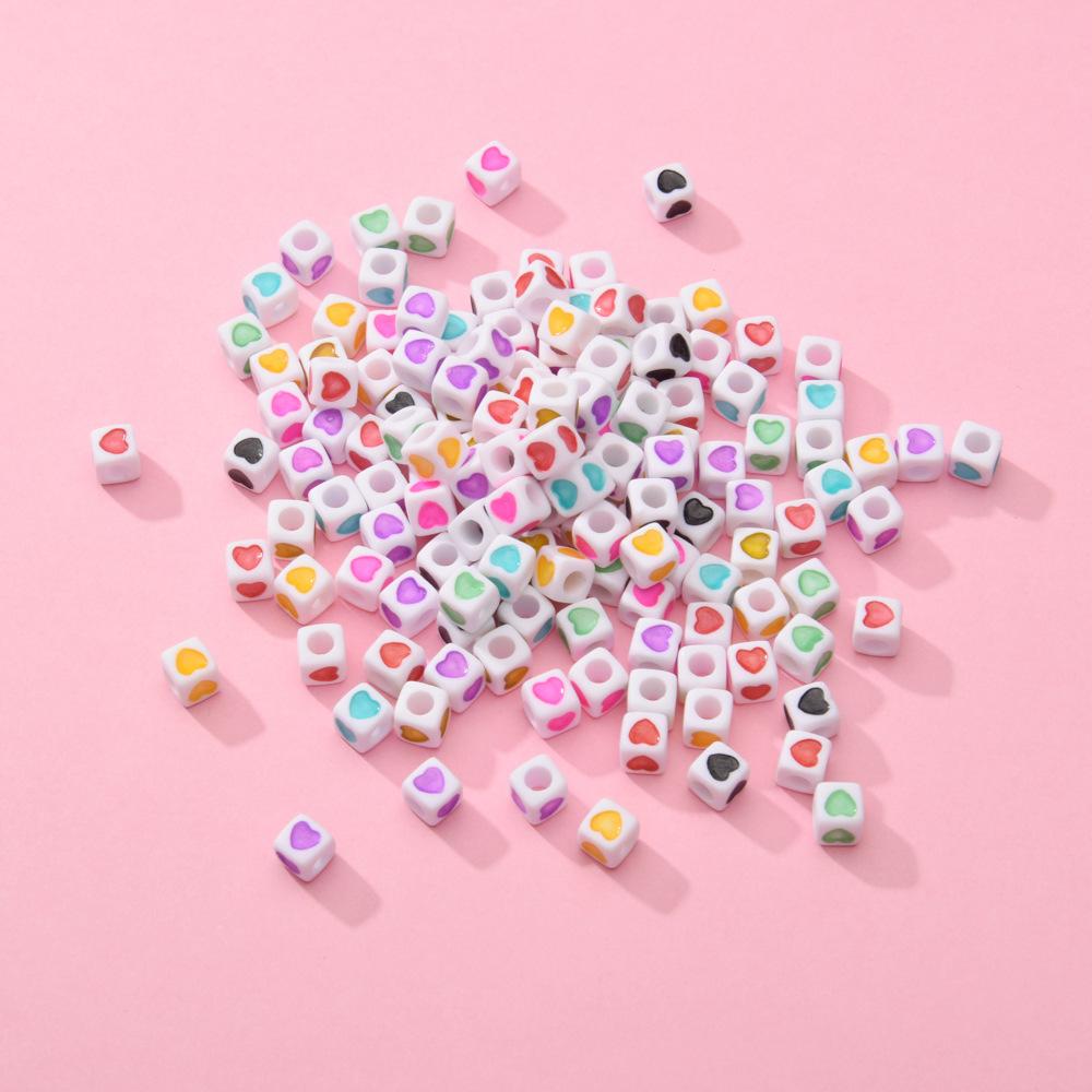 Acrylic DIY Cube Square Heart Printed Big Hole Beads for Bracelet Making Jewelry Findings