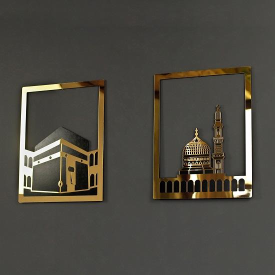 Set von Masjid Al Aqsa, Masjid Al Haram Masjid An Nabawi aus Holz, Acryl, Kaaba, Wanddekoration, Ramadan-Dekoration, muslimisches Geschenk