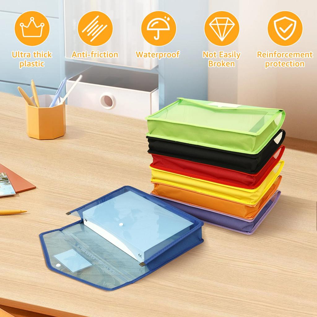 7Pcs A4 Plastic Wallet Folder Envelope Large Capacity Clear Waterproof Document Bag with Snap Button & Card Slot File Organizer