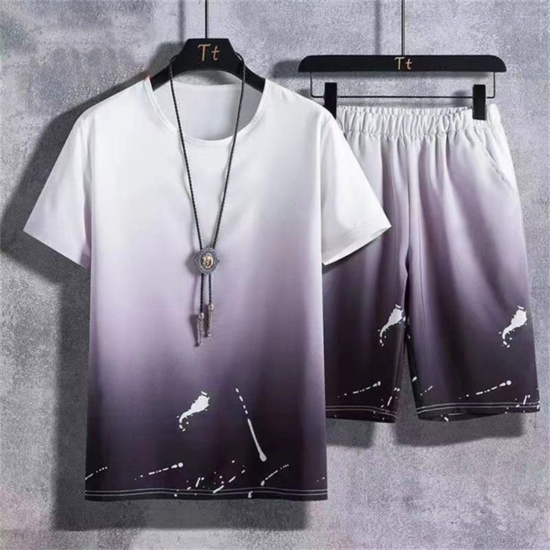 Sommer sportsklær menn Gradient trykt badmintonsett utendørs løpe-t-skjorte og shorts Komfortable og pustende klær