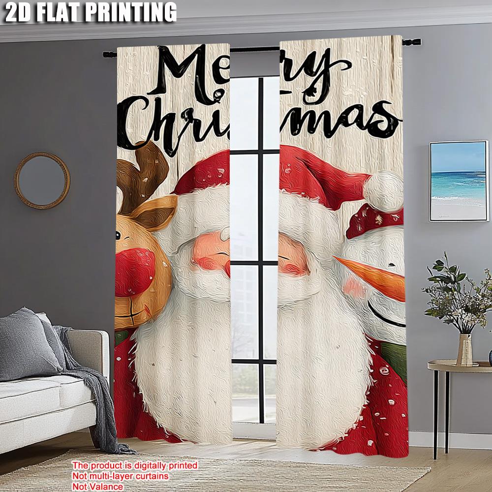 2pcs,2D Plane Printing Popular Curtain Panels Merry Christmas Santa_ Snowman and Reindeer Versatile Durable Polyester (without