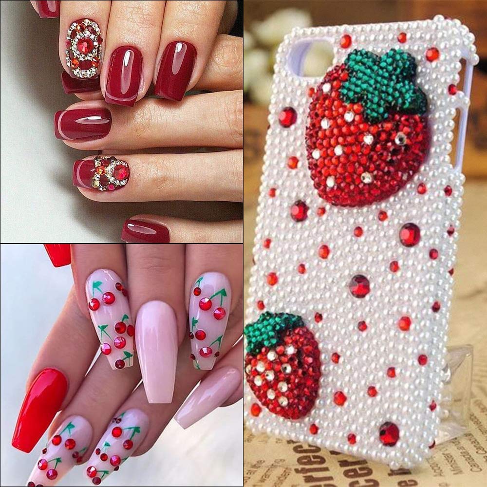 Red Rhinestone Set for Nail Decoration Large Capacity Set for 3D Nail DIY Resin Comes in a Case with and 3000-piece - Art, Nails, Decorations,
