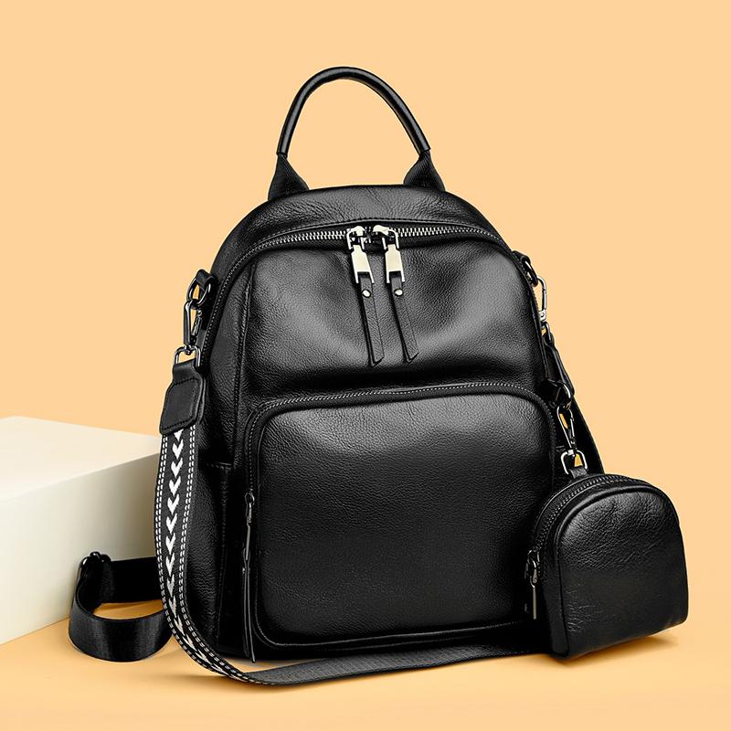 100% Echtes Rindsleder Damen Rucksäcke Große Kapazität Schulrucksack Damen Reise Rucksack für Mädchen Umhängetaschen Geldbörse