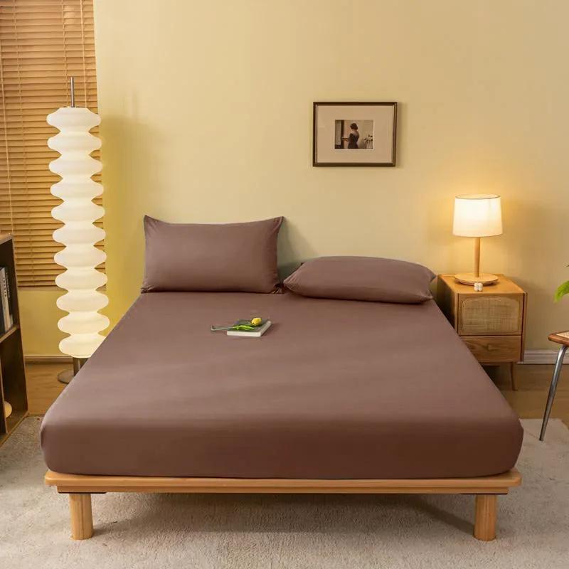 1PC Bed Fitted Sheet Bed Mattress Cover Solid Color Bed Linen Non Slip Mattress Covers Bedsheet Soft and Breathable
