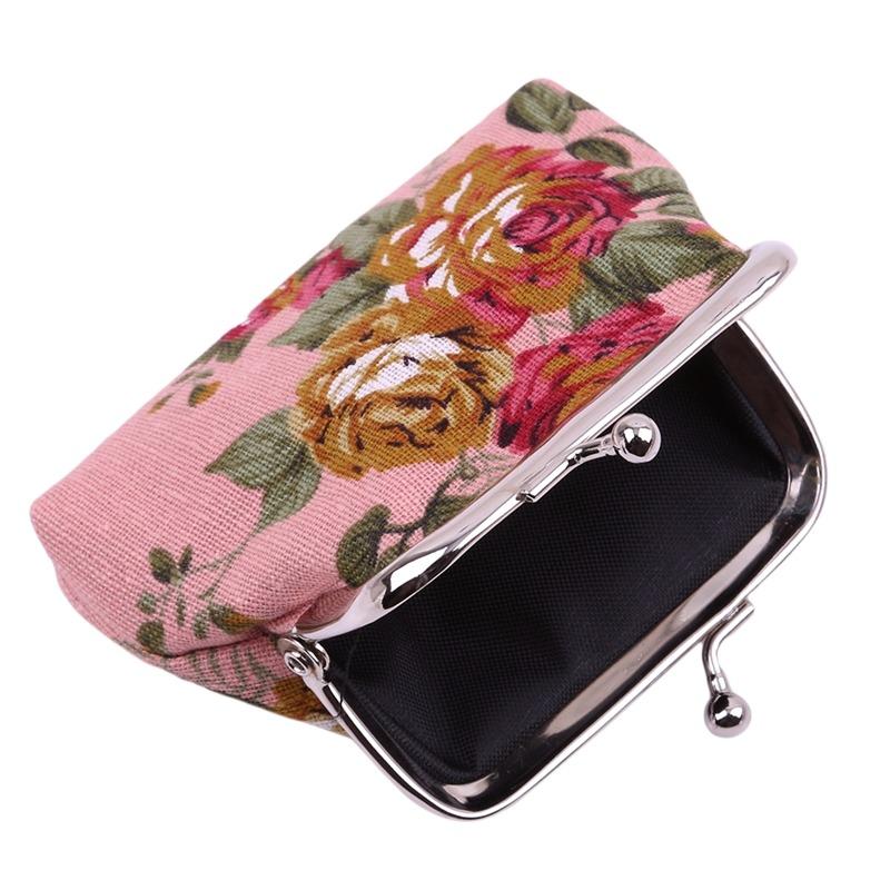 Rose Pattern Canvas Mini Coin Purse Women Small Change Wallet Cute Zipper Coin Bag For Girls Kids Fashion