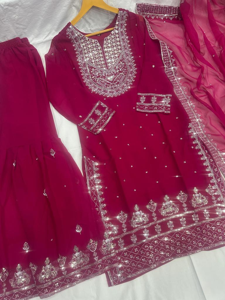 Women Designer Faux Georgette Sharara Salwar Suit Indian Bollywood Party Wear Salwar Kameez