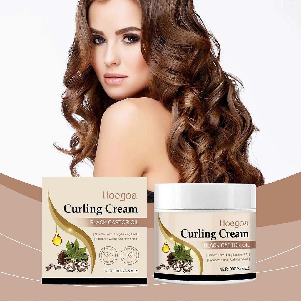 Hoegoa Rizinusöl Locken Styling Creme - Erhält den Glanz, Formt Locken, Natürliche und Erfrischende Haarpflege