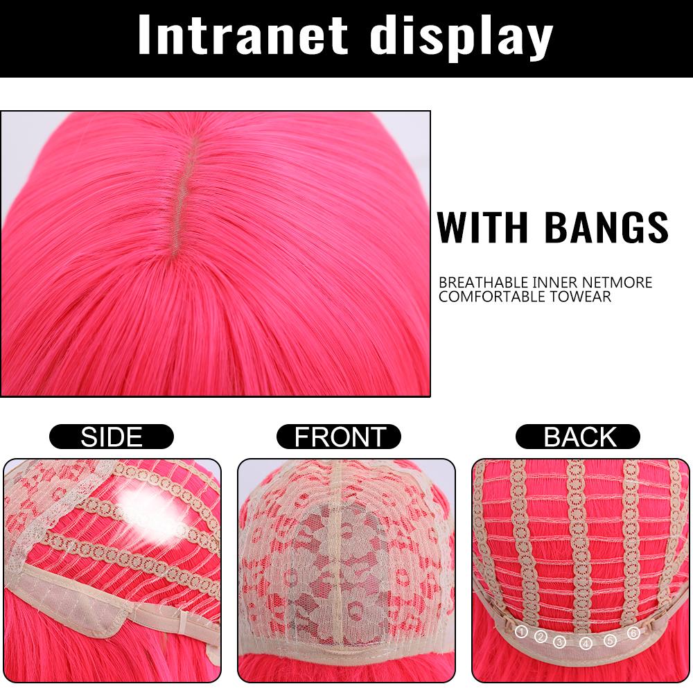 Short Bob Wig With Bangs Synthetic Wigs For Women Straight Ombre Rose Red Pink 12 Inch Heat Resistant Lolita Cosplay Party Hair