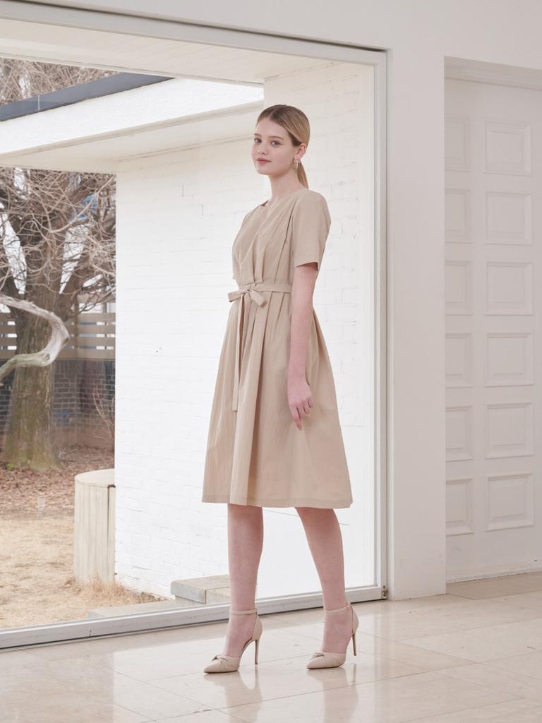 Koes Cotton Pleated Dress_Beige
