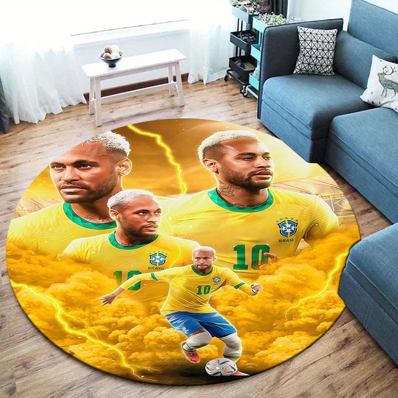 Neymar Jr Round Area Rug,Carpet Rug for Living Room Bedroom Sofa Playroom Decor,Non-slip Floor Mat