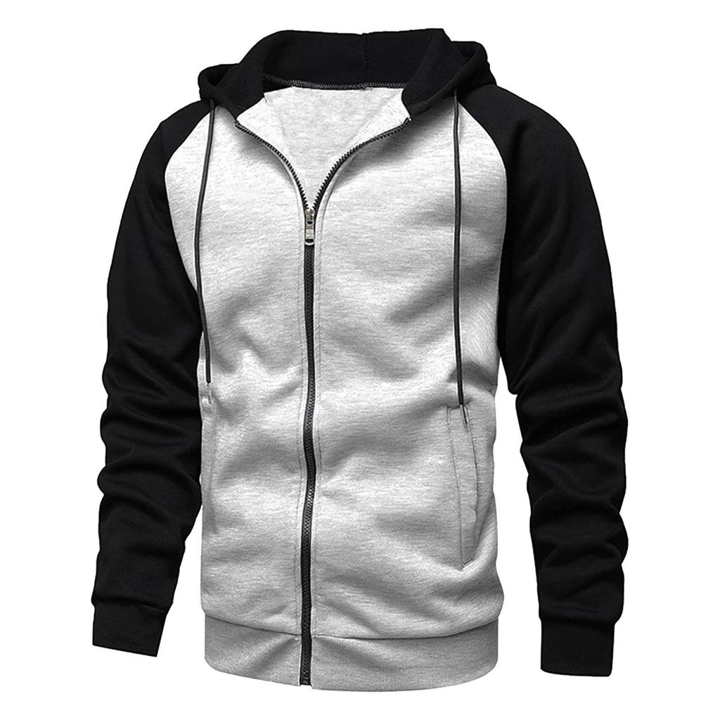Cardigan da uomo con zip a contrasto di colore, felpa con cappuccio taglie forti, capispalla casual in peluche