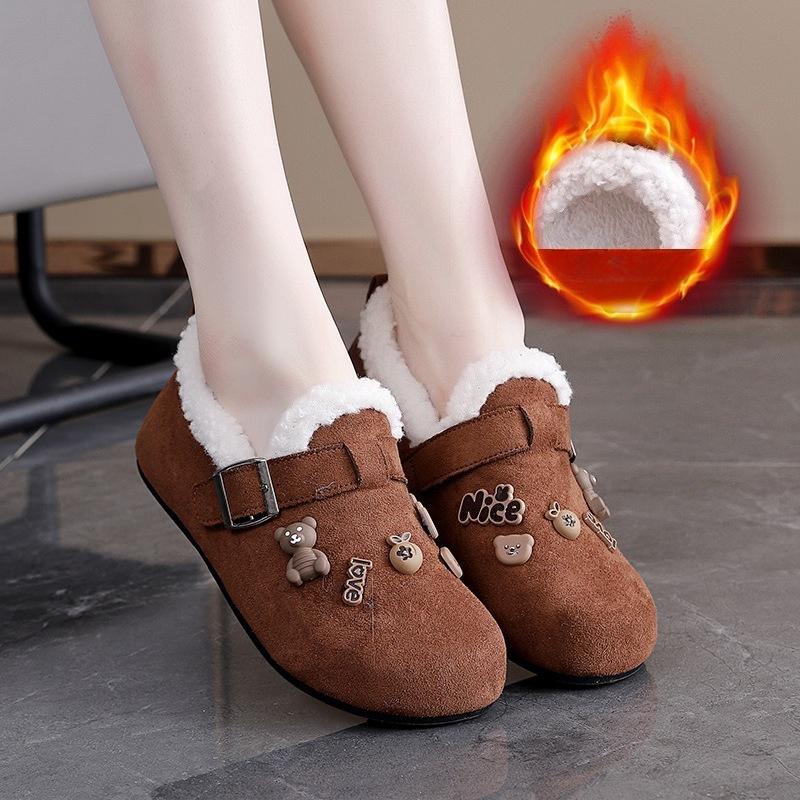 Зимние Велюровые Женские Мультяшные Лоферы Теплые и Удобные Низкие Хлопковые Туфли Модные Одноразовые Плоские Повседневные Туфли 35 коричневый 2580₽