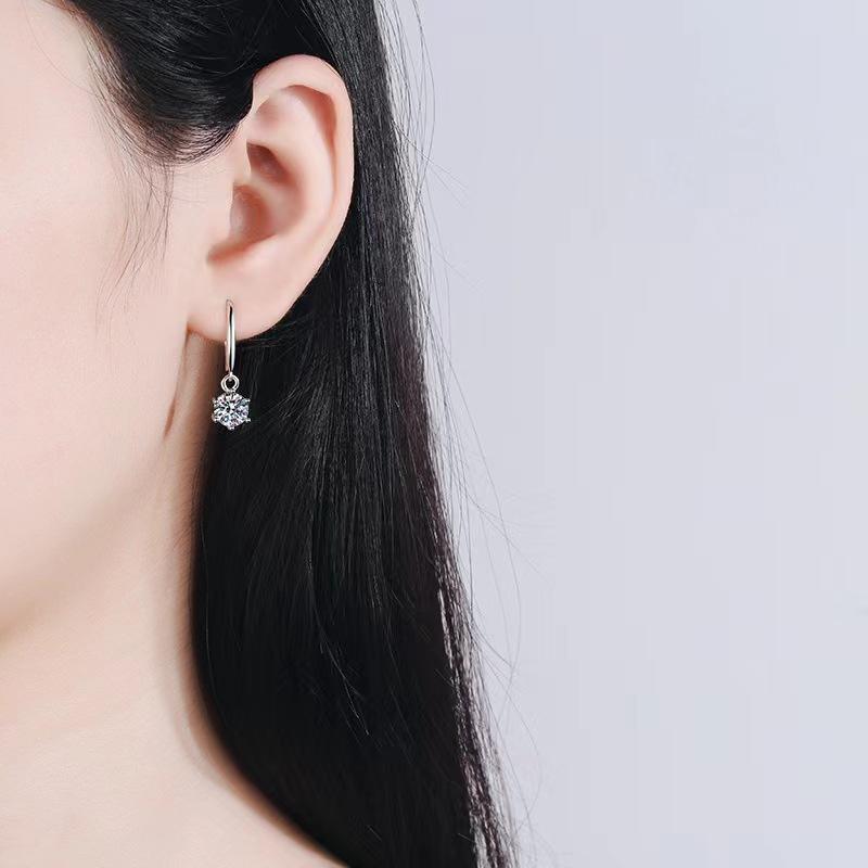 Simple Zircon Fashion Drop Earrings Six Claw Hoops Versatile Commute Elegant