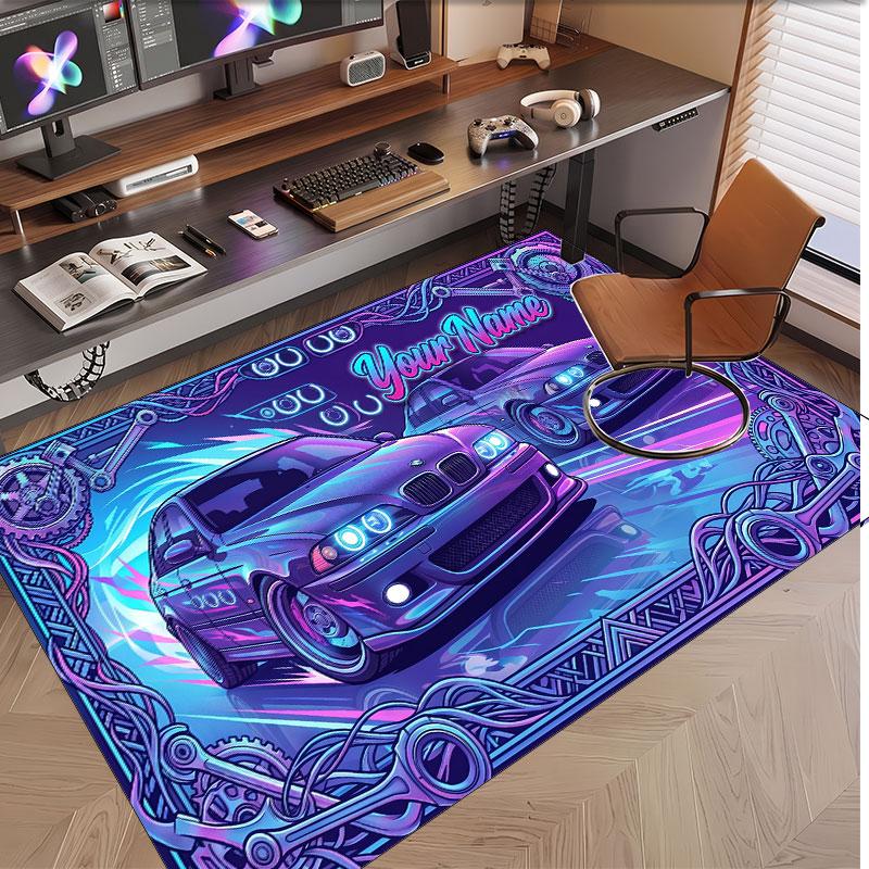 Car Racing Theme Soft Crystal Velvet Rug Custom Name & Text Print Non Slip Floor Rug for Bedroom Living Room