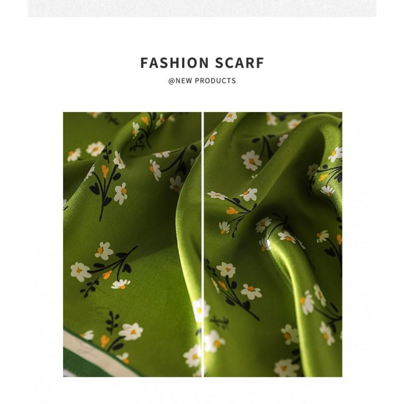 100% Silk Floral Print Scarf Women - Vintage Cute Chic Neck Wrap 53x53cm Lightweight Accessory