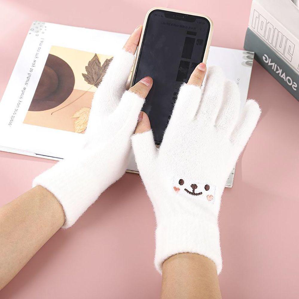 Thick Winter Men Two-finger Exposed Women Cashmere Games Playing Knitted Gloves Cartoon Fingerless Gloves Smiling Face Gloves