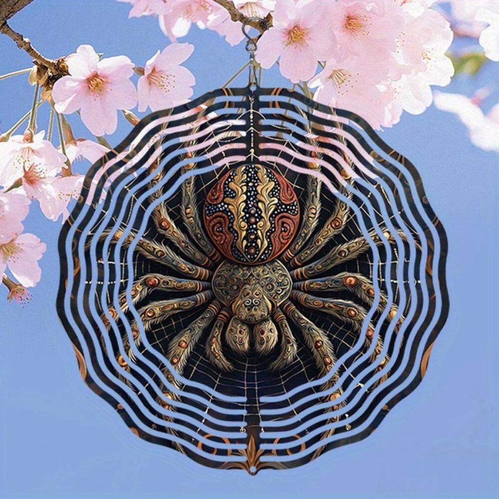 Modern Art Spider Design Metal Wind Spinner Outdoor Patio Decor Hanging Garden Wind Chime with Soothing Sounds for Garden Balcony Party