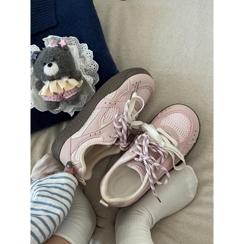 Pink double mesh shoes female ugly cute spring and summer new niche low-top versatile sports little white shoes