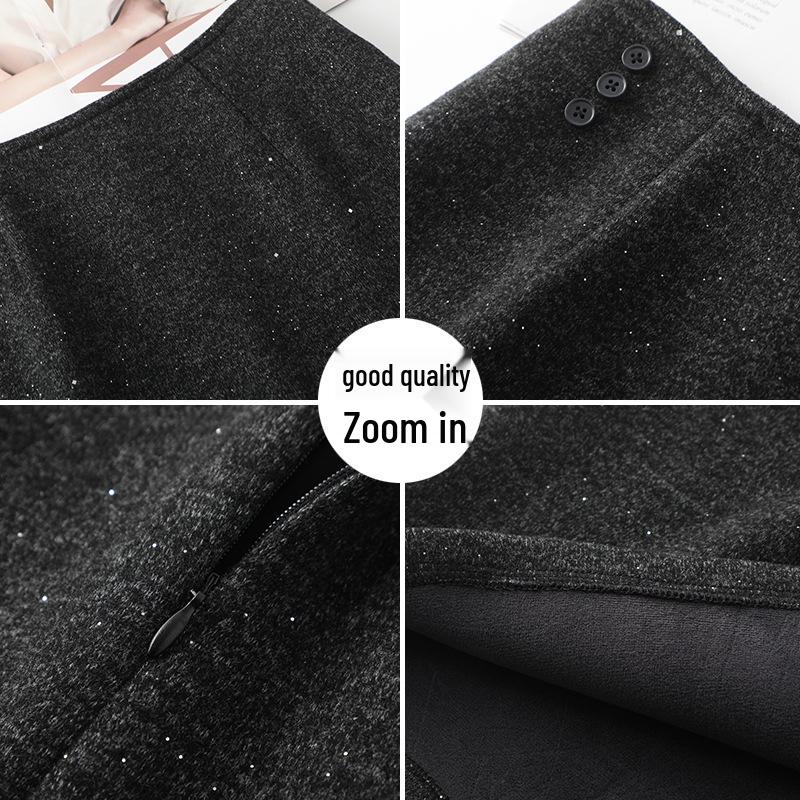 Women's High Waist Slimming Midi Skirt - Autumn/Winter 2025, Thickened & Warm, Comfortable Tall Fit, Hip-Hugging Design.