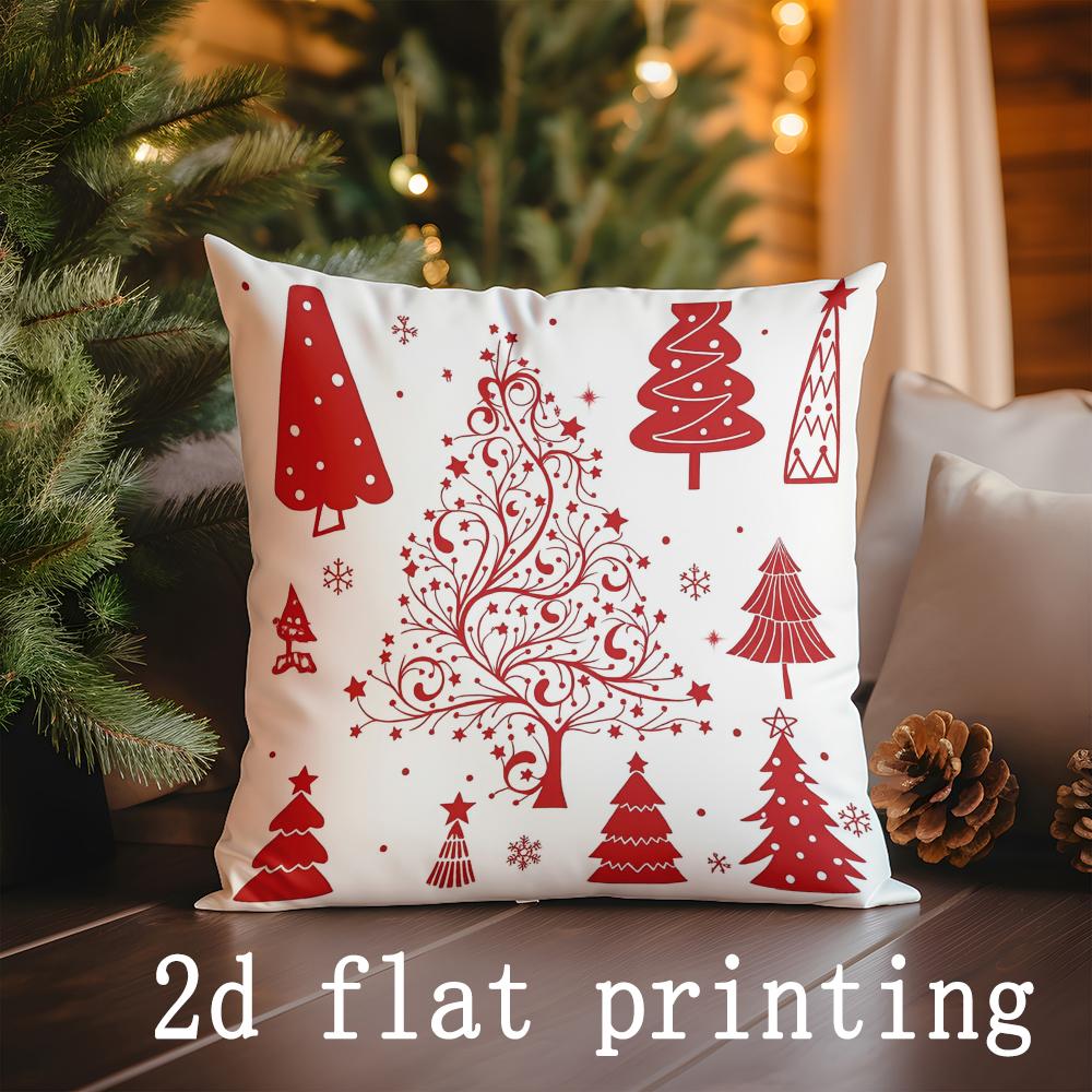 Heimdeko Weihnachten Rote Schneeflocken & Bäume Kissenbezüge Muster Kissenbezug Geeignet für Sofa Schlafzimmer Auto Kissenbezug