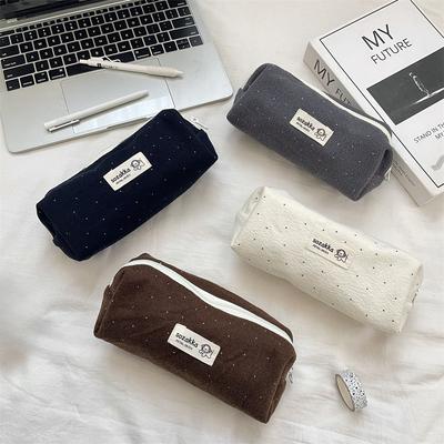 Woolen Korean-style Polka Dot Pen Case  Ins Stationery  Large Capacity  High Appearance Level Small Student Miscellaneous Storage Bag