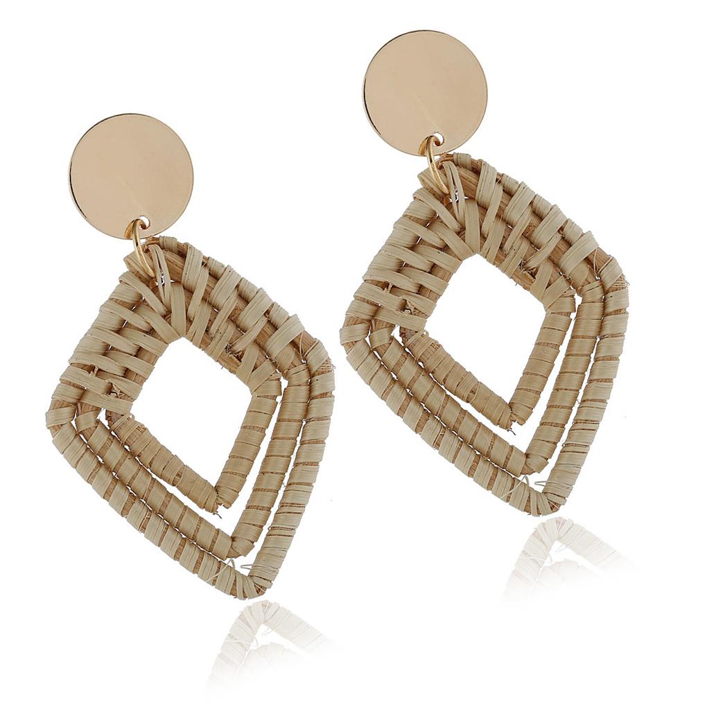 Klassische geflochtene Rattanartikel Westliche Ohrringe Böhmischer Stil Geometrischer Anhänger Bequem Attraktiver Schmuck für Frauen Mädchen
