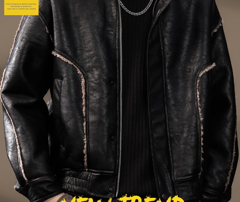 Herren Retro Leder & Pelz Baumwolljacke - Warm, Lässig, Locker geschnitten Winter Oberbekleidung