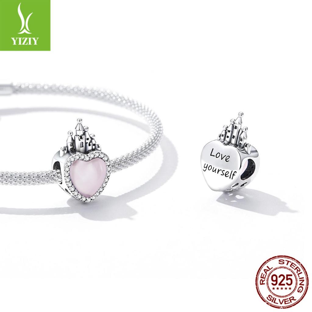 Rosa Kärleksslott DIY Retro 925 Silver Pärlbesatta Tillbehör SCC2207