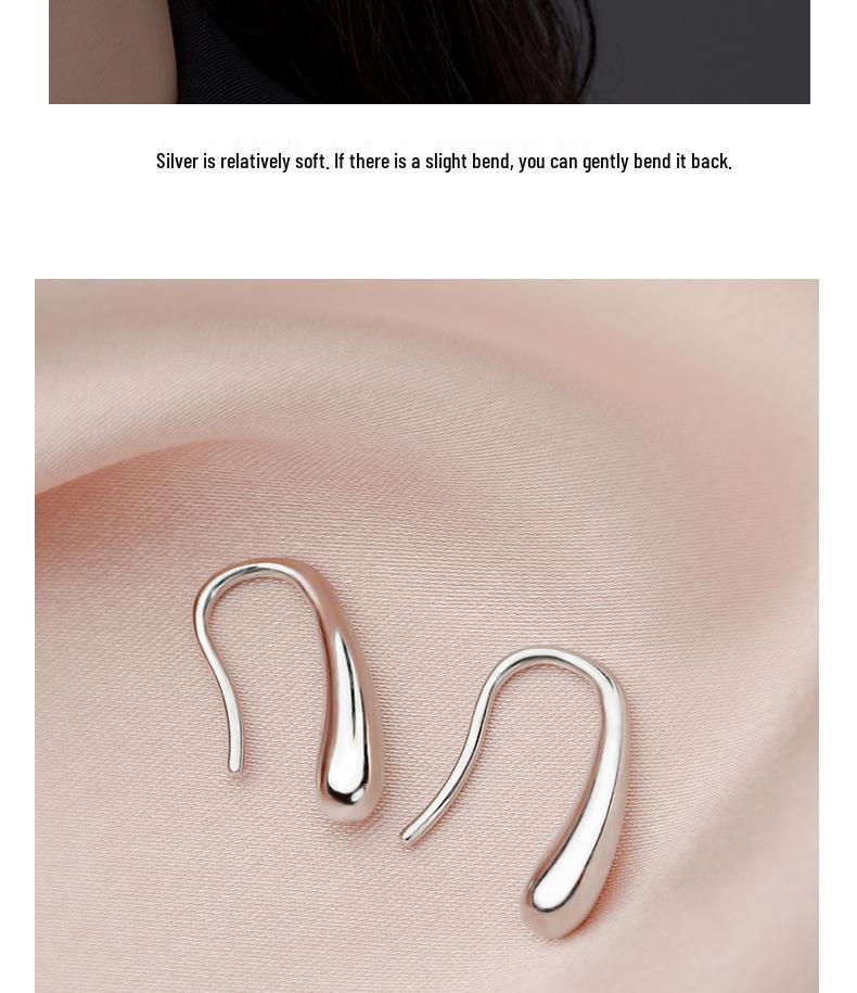 S925 Sterling Silver Women's Simple Korean Style Water Drop Stud Earrings for Sleeping