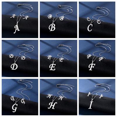 Fashion Alphabet Necklace And Earrings Set Shiny Colorfast Pendant Choker Jewelry