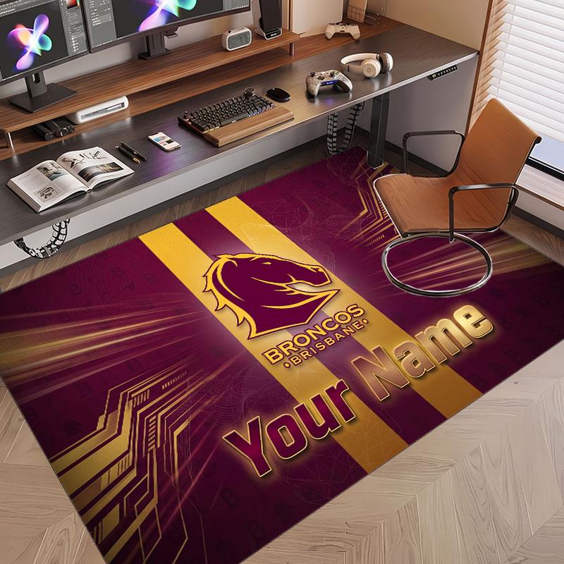 Custom Rug Brisbane Broncos Pattern Print Name Text Soft Non‑Slip Floor Carpet for Home Indoor Decoration