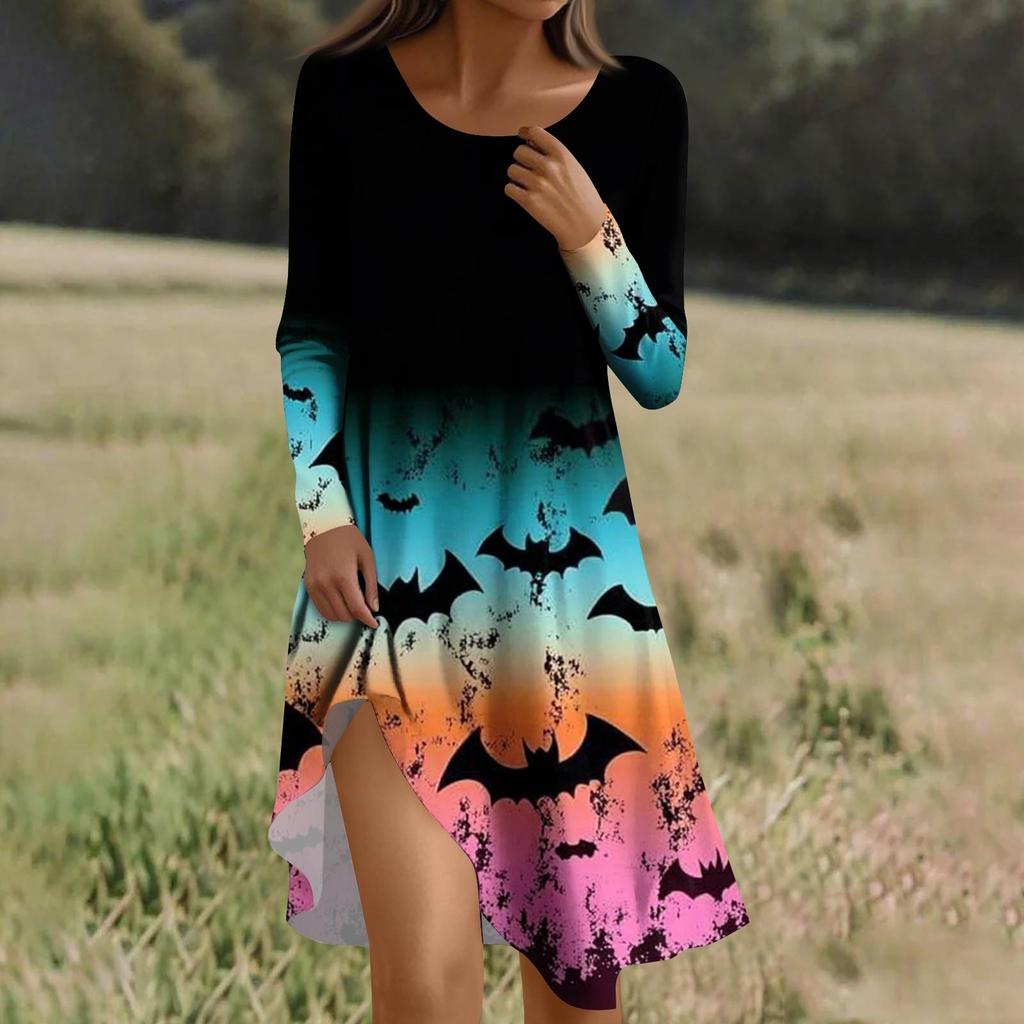 Long  Sleeve Dress For Women Casual Loose Fit Print Dress With Pockets