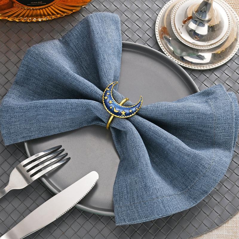 Zinc Alloy Moon Shaped Napkin Buckles Eid Mubarak Napkin Ring Ramadan Decorations Slamic Mubarak Party Table Decor Napkin Holder
