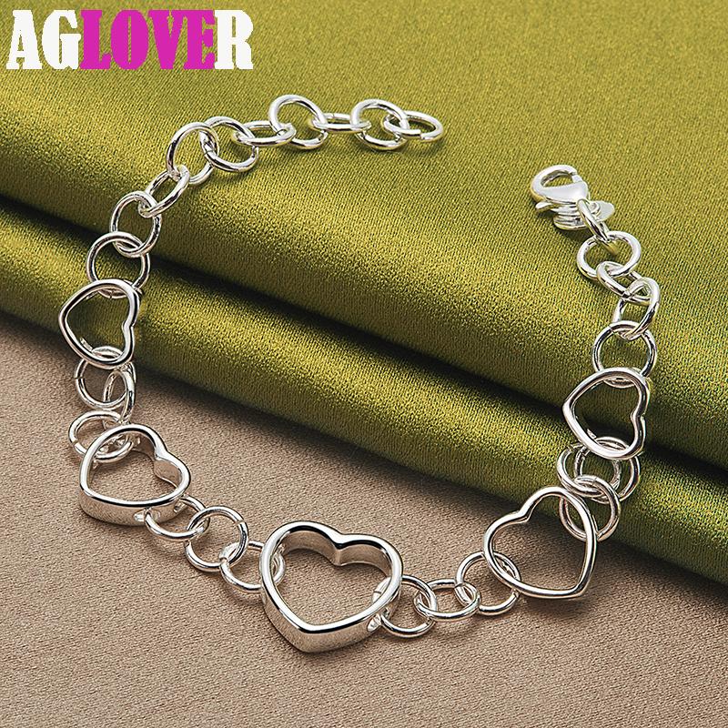 925 Sterling Silver Full Heart Bracelet Jewelry