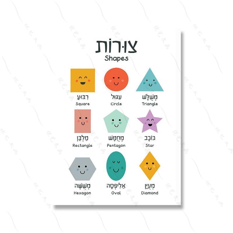 Hebrew English Bilingual Education Illustration Painting Colorful Quote Kidroom Wall Art Poster Nursery Child Canvas Study Print