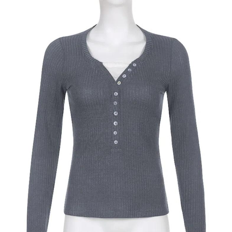 

Fake Two Pieces Button Pullover Women Ins Korean Lace Bottoming Shirts Streetwear