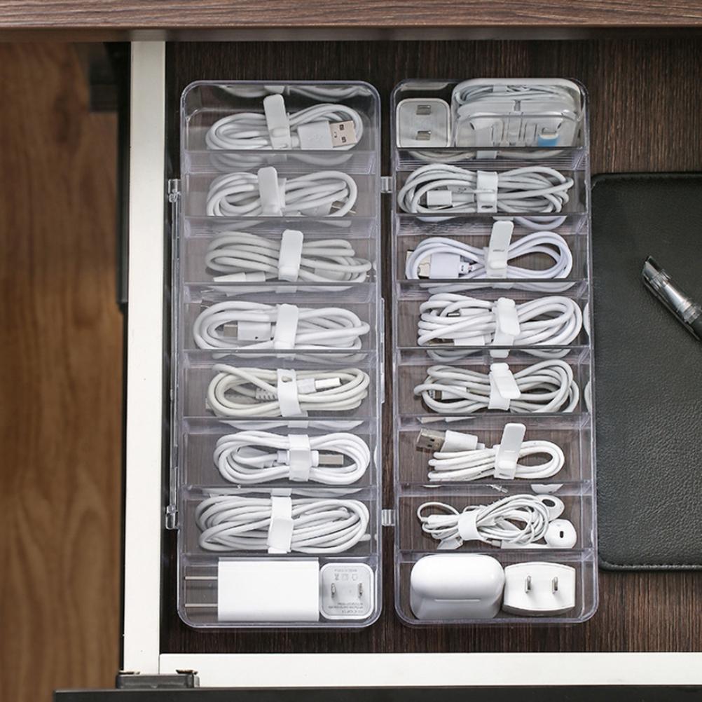 8 Grids Clear Plastic Cable Storage Box Data Cable Storage Container Save Space Cable Management