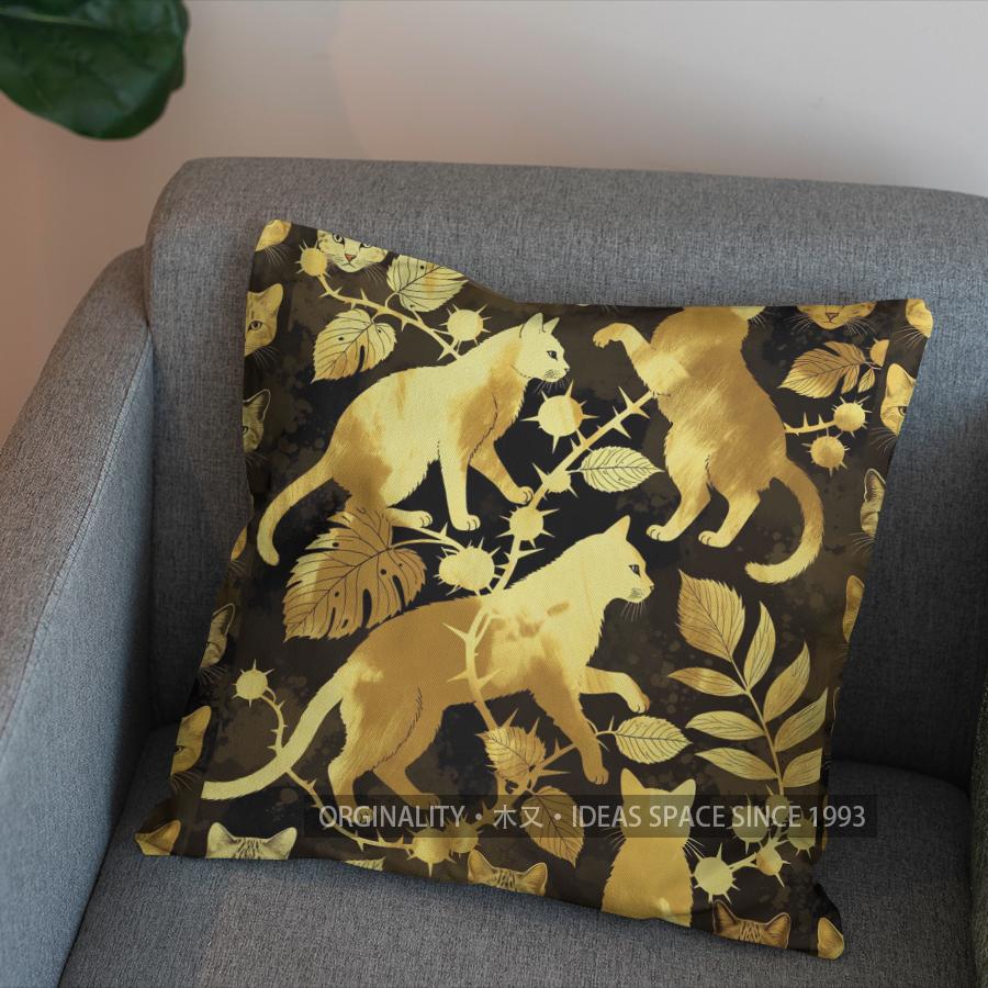 2D Black Cats With Leaf Pattern Throw Pillow Pattern Cushion Cover Suitable For Sofa Bedroom Car Pillow Cover